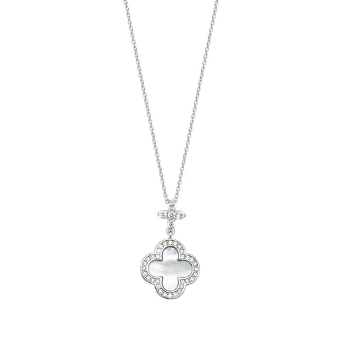 Silver & Co London Sterling Silver, Mother Of Pearl and Cubic Zirconium Clover necklace
