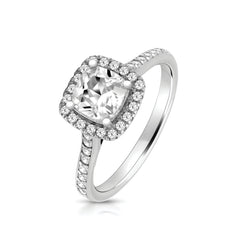 Silver & Co London Sterling Silver Small Claw Set Halo Style Square Cubic Zirconium Ring