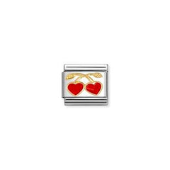 Nomination Gold Red Heart Cherries Charm