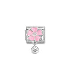 Nomination Pink Flower Charm with Cubic Zirconium