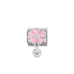 Nomination Pink Flower Charm with Cubic Zirconium