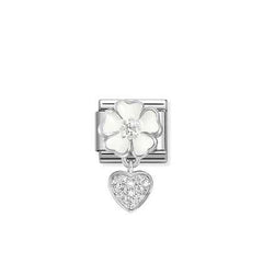 Nomination White Flower And Cubic Zirconium Heart Charm