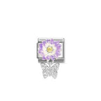 Nomination Purple Flower Charm With CZ Butterfly