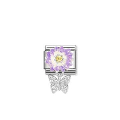 Nomination Purple Flower Charm With CZ Butterfly