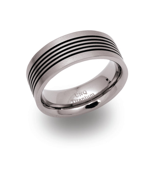 Gents Titanium Ring 8mm Wide With Rubber Tramlines TR-39
