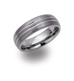Gents Tungsten Ring 7mm Wide Dark With Two Centre Tramlines TUR-27