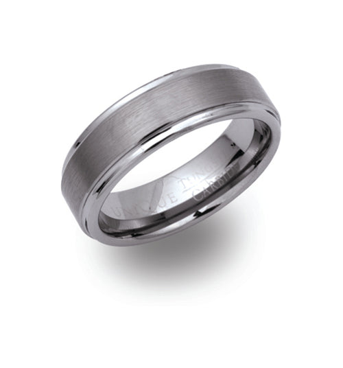 Gents Tungsten Ring 7mm Wide With A Grey Centre And Polished Outers TUR-3