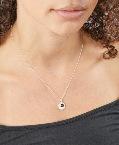 January Birthstone and Engravable Disc Necklace