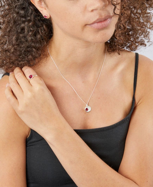 July Birthstone and Engravable Disc Necklace