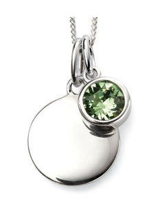 August Birthstone and Engravable Disc Necklace