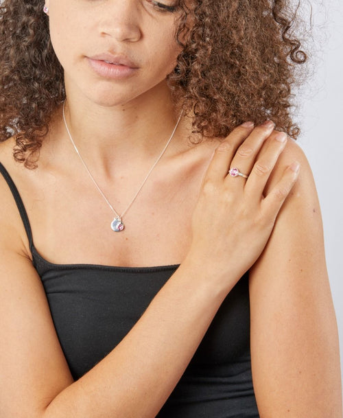 October Birthstone and Engravable Disc Necklace