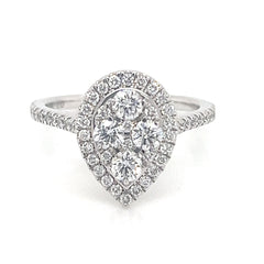 1.04ct Laboratory Diamond Pear Shaped Halo Cluster Ring
