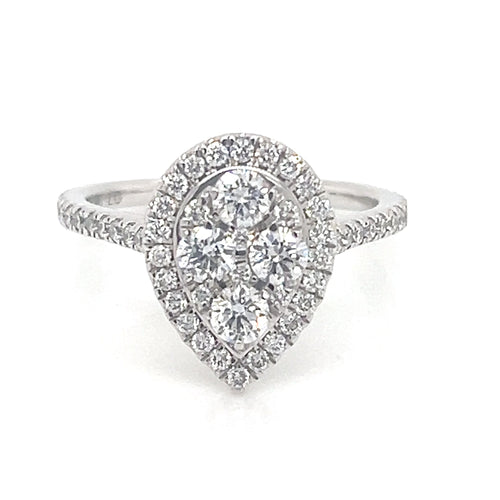 1.04ct Laboratory Diamond Pear Shaped Halo Cluster Ring
