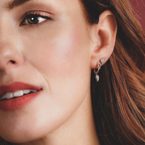 Kit Heath Desire Cherish Precious Pavé Heart Hoop Drop Earrings