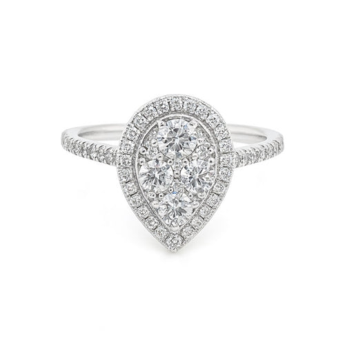 1.04ct Laboratory Diamond Pear Shaped Halo Cluster Ring