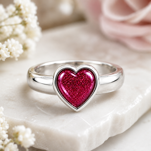 9ct White Gold Ashes Heart Memorial Ring