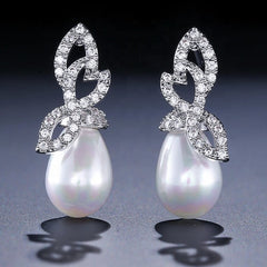 Brielle Pear Pearl & Crystal Bridal Earrings
