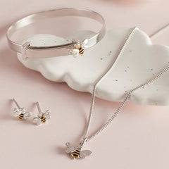 D for Diamond Sterling Silver Bee Expanding Bangle