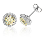 Silver & Co London Sterling Silver Yellow Cubic Zirconium Halo Stud Earrings