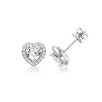 Silver & Co London Sterling Silver Claw Set Halo Style Heart Cubic Zirconium Stud Earrings
