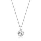 Silver & Co London Sterling Silver Claw Set Halo Style Round Cubic Zirconium Pendant and Chain