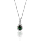 Silver & Co London Sterling Silver Cubic Zirconium And Simulated Emerald Pear Halo Cluster
