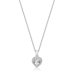 Silver & Co London Sterling Silver Claw Set Halo Style Heart Cubic Zirconium Pendant & Chain