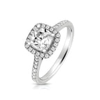 Silver & Co London Sterling Silver Small Claw Set Halo Style Square Cubic Zirconium Ring