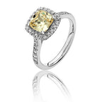 Silver & Co London Sterling Silver Cushion Yellow Cubic Zirconium Halo Ring