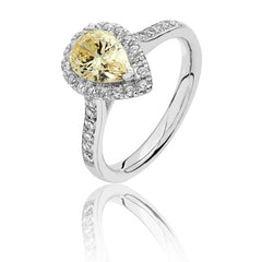 Silver & Co London Sterling Silver Cushion Yellow Cubic Zirconium Halo Ring
