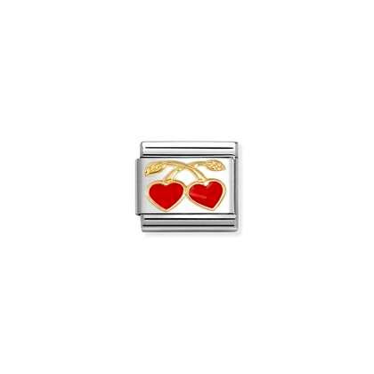 Nomination Gold Red Heart Cherries Charm
