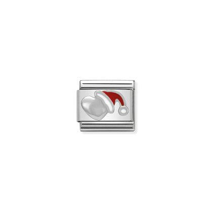 Nomination, Composable Link, Heart with Christmas red Hat in Silver Charm
