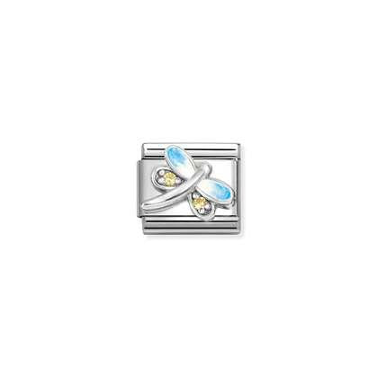 BLUE DRAGONFLY WITH CUBIC ZIRCONIUM NOMONATION CHARM