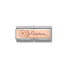 Nomination Rose gold link with sister inscription and flower Double Charm
