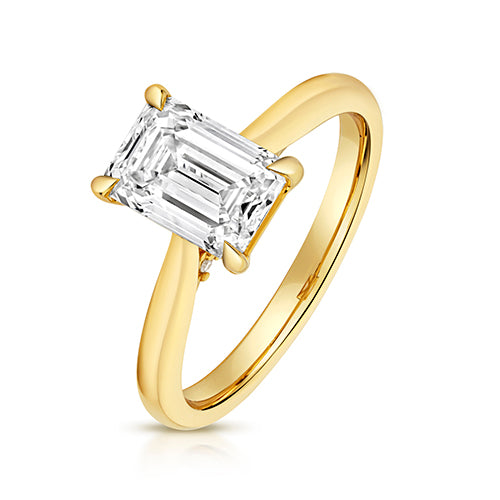 9ct Yellow Gold 2.00ct Certified Emerald-Cut Lab-Grown Diamond Ring