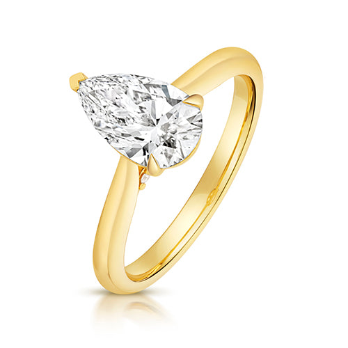 9ct Yellow Gold 1.50ct Certified Pear-Cut Lab-Grown Diamond Ring