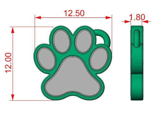 9ct White Gold Ashes Paw Print Memorial Pendant