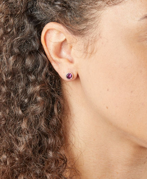 February Sterling Silver Birthstone Stud Earrings