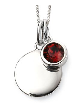 January Birthstone and Engravable Disc Necklace