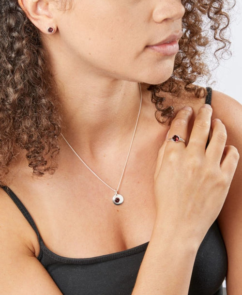 January Birthstone and Engravable Disc Necklace
